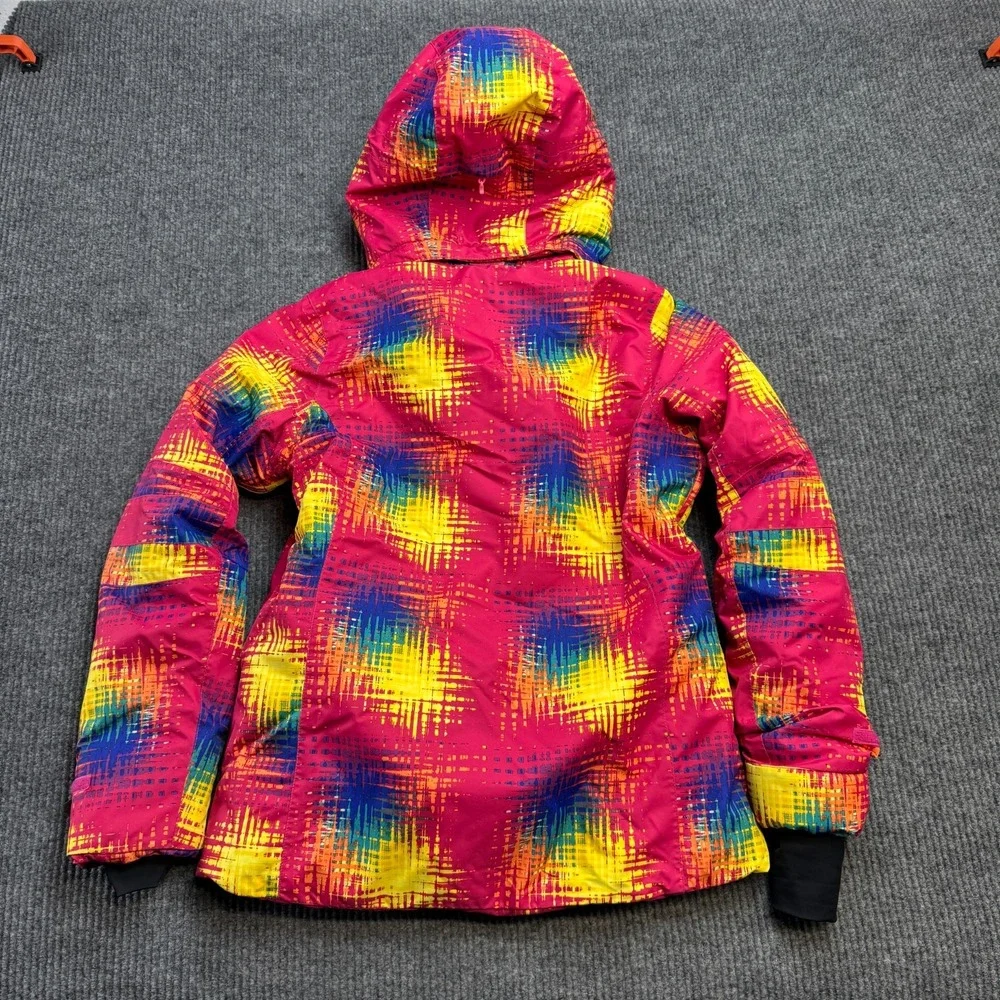 Phibee Ski‎ Jacket Kids Girls Medium Pink Geometric Insulated Snow Parka Hooded